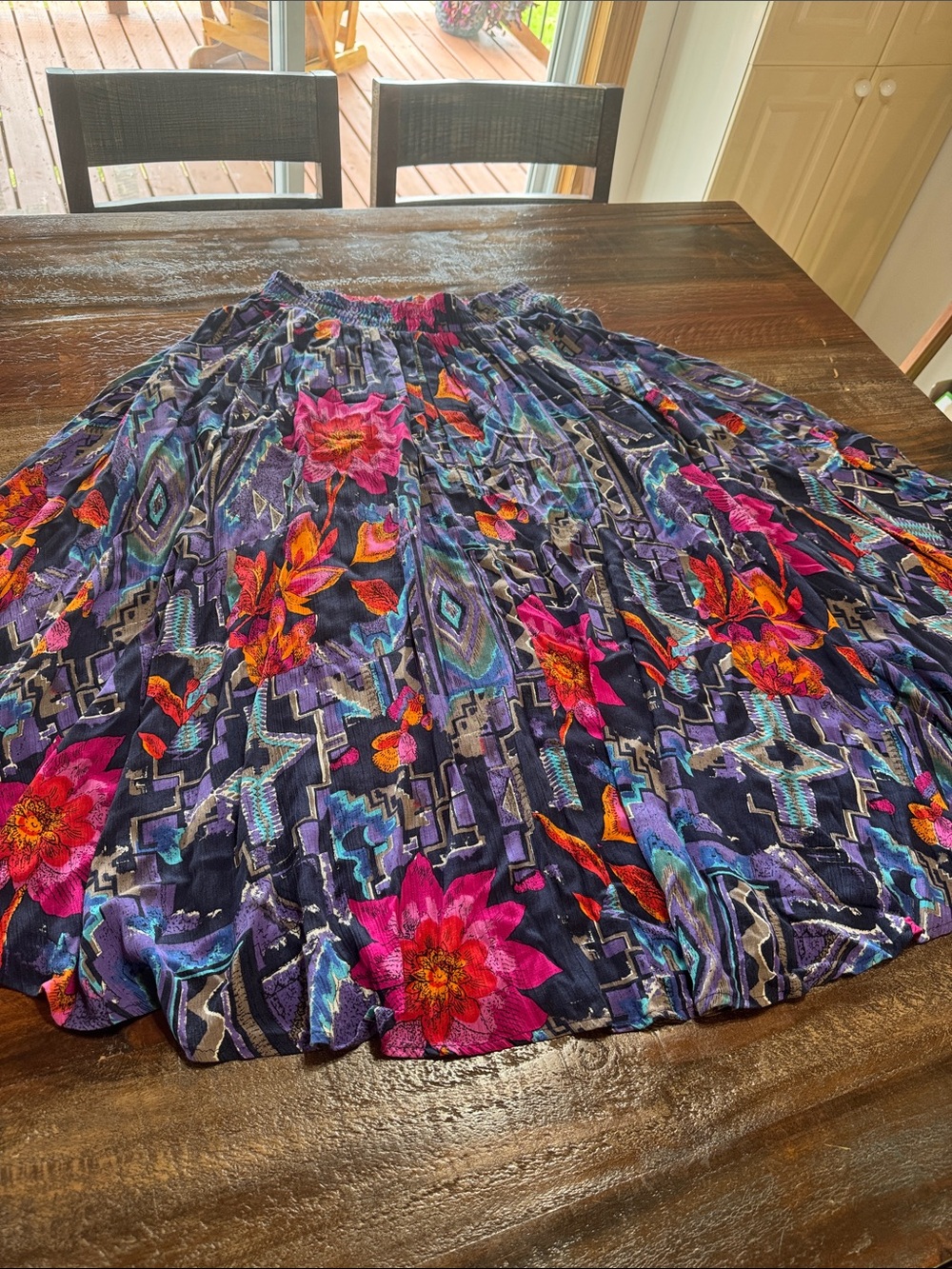 Carole Little Navy Floral Circle Skirt with Pink & Orange Blooms